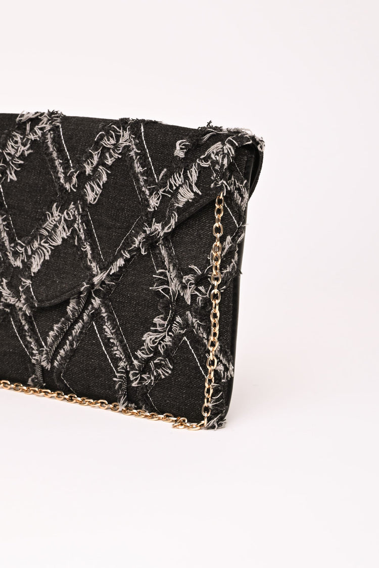 Pochette in denim jacquard a rombi
