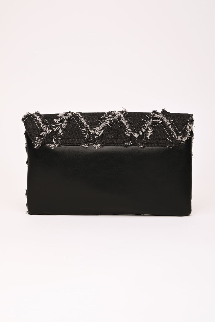 Pochette in denim jacquard a rombi