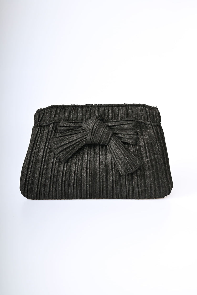 Pochette in plissé lamé con fiocco