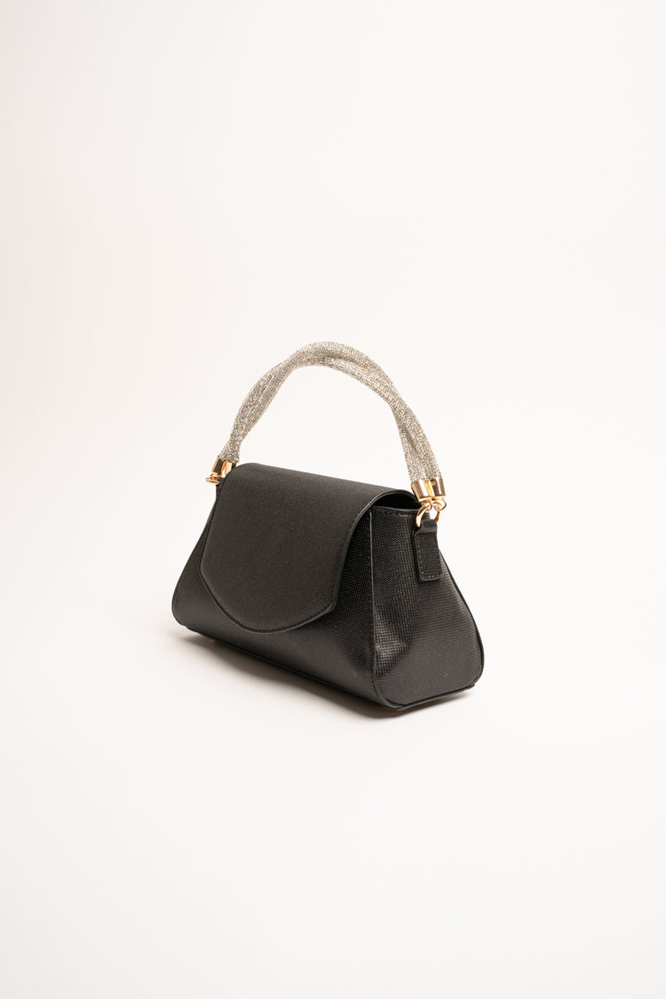 Pochette nera con doppio manico in strass