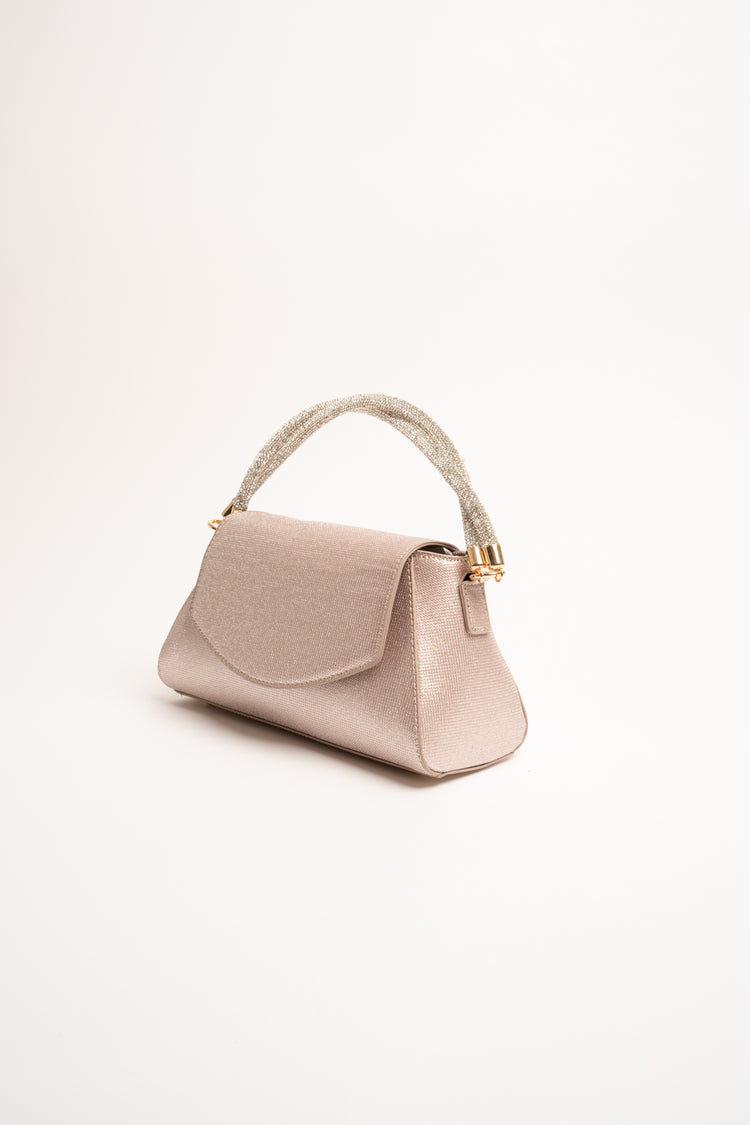 Pochette rosa con doppio manico in strass