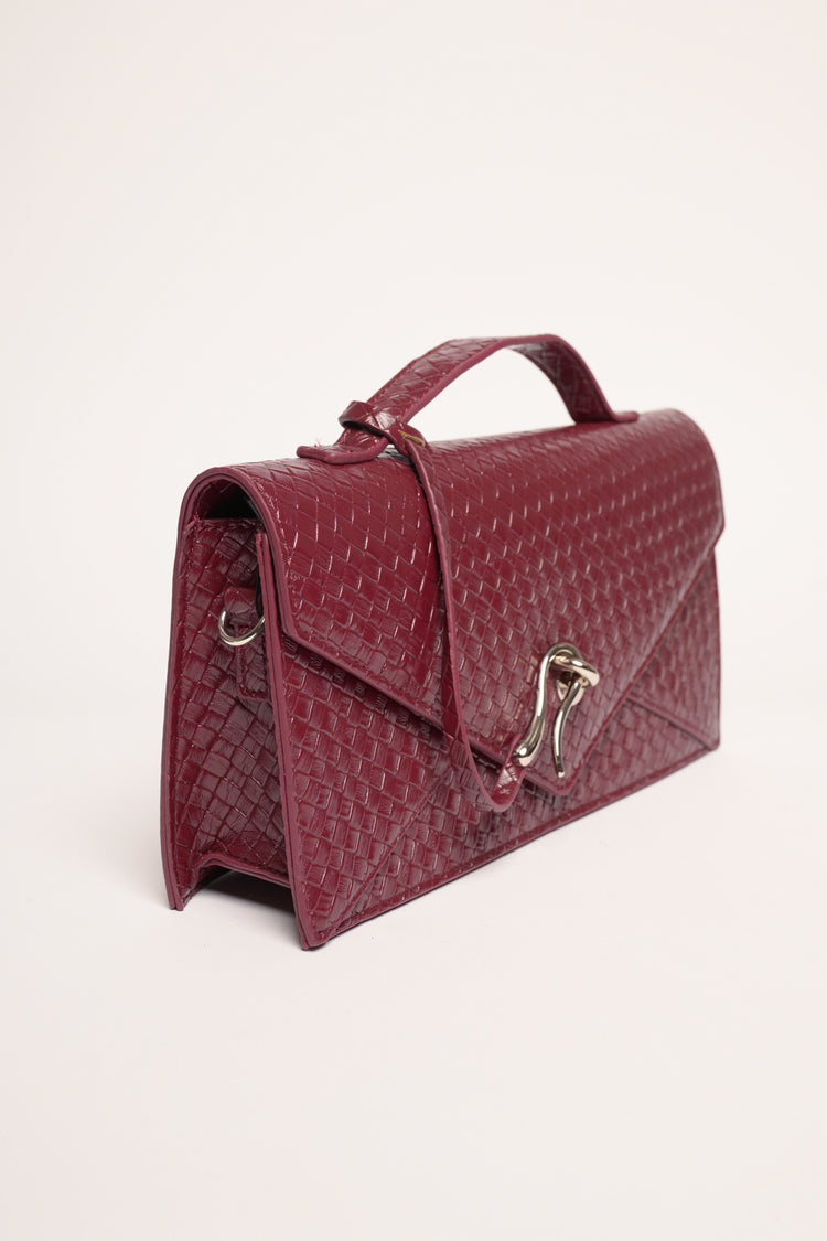 Borsa in similpelle intrecciata bordeaux