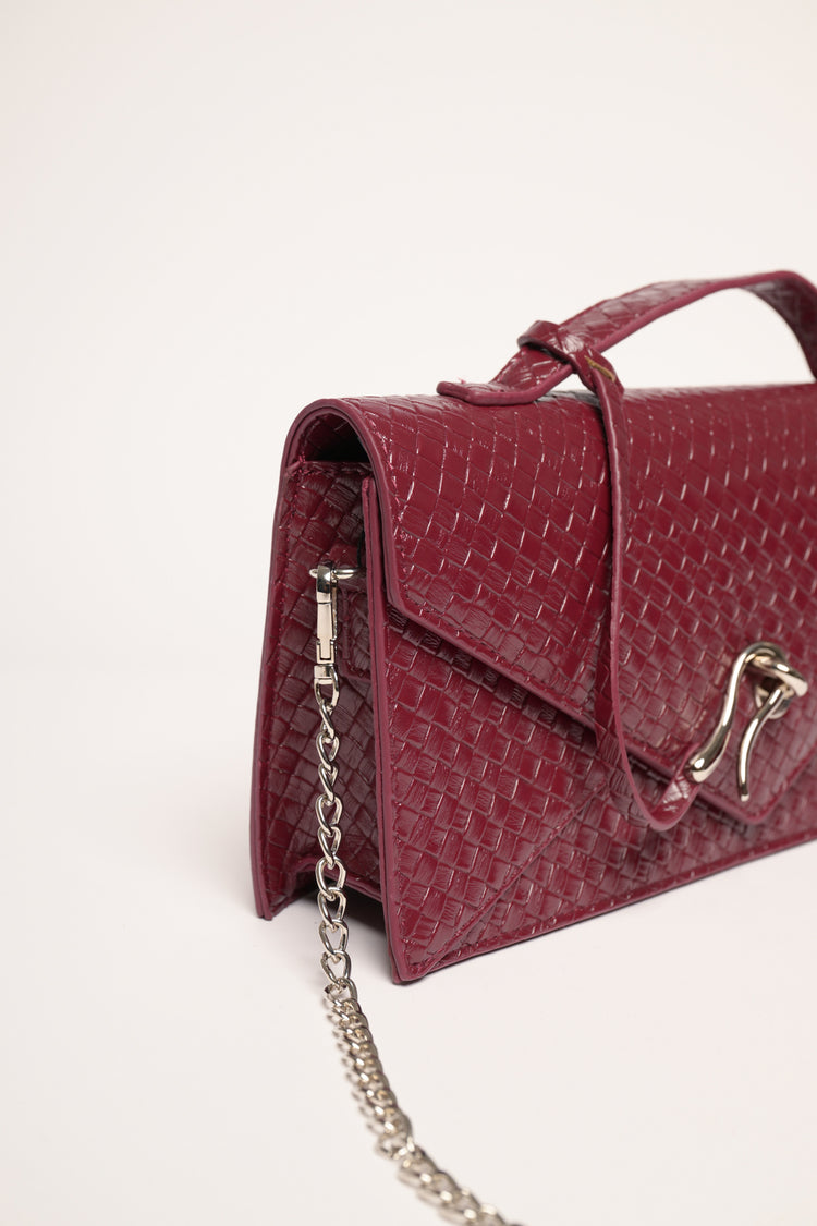 Borsa in similpelle intrecciata bordeaux