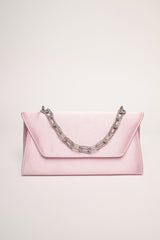 Pochette in raso rosa con manico-gioiello