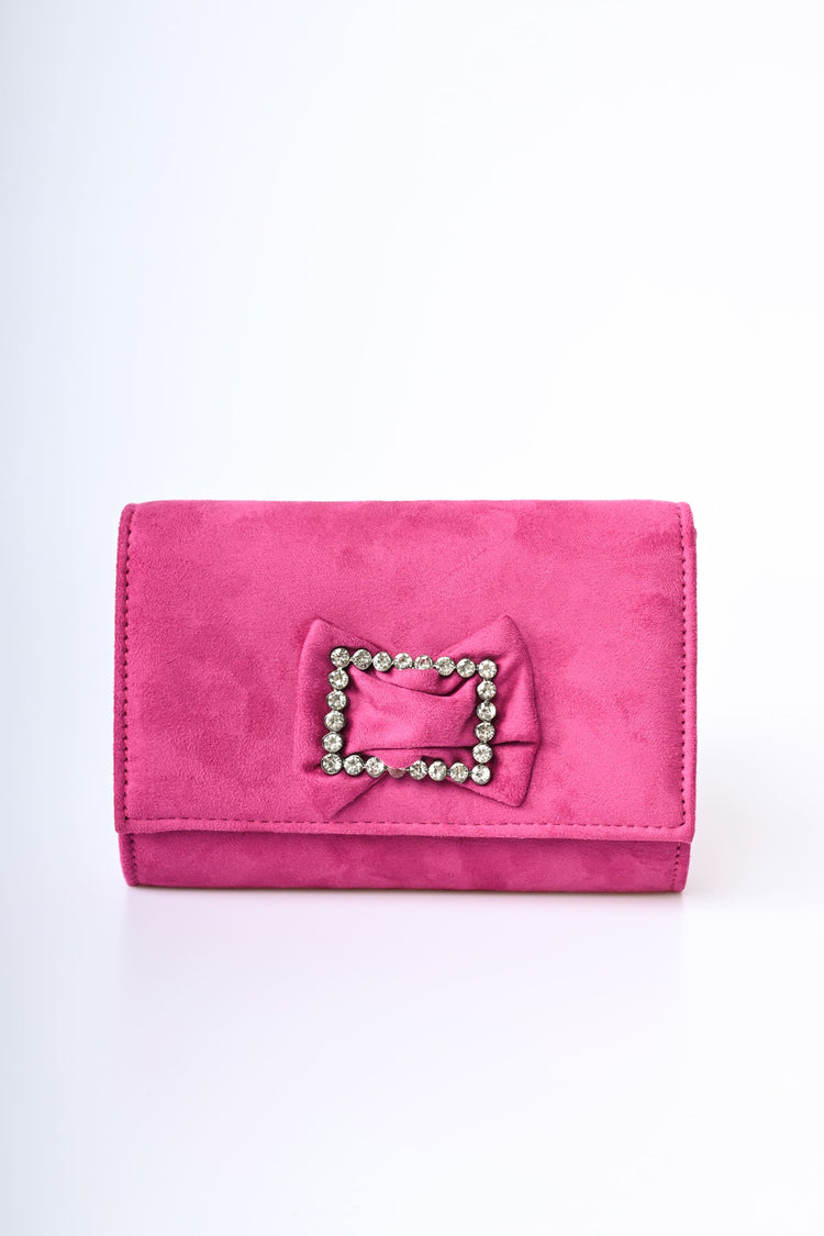 Borsa in faux suede con fibbia in strass