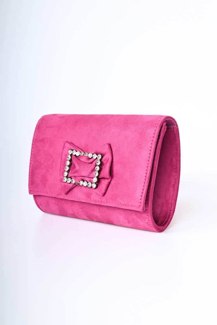 Borsa in faux suede con fibbia in strass