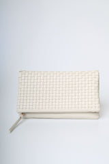 Pochette in similpelle intrecciata avorio con zip