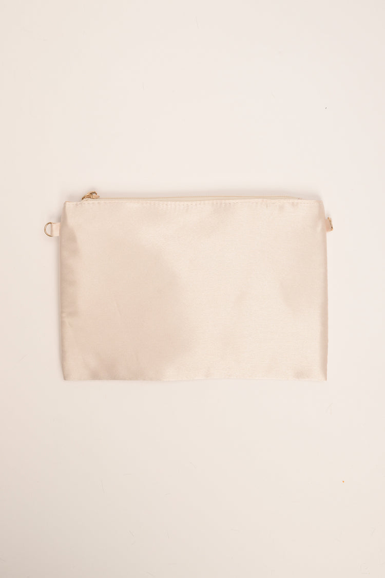 Pochette in raso avorio con manico a cerchio