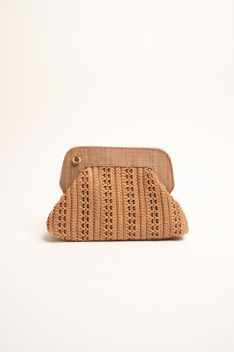 Pochette in paglia crochet beige
