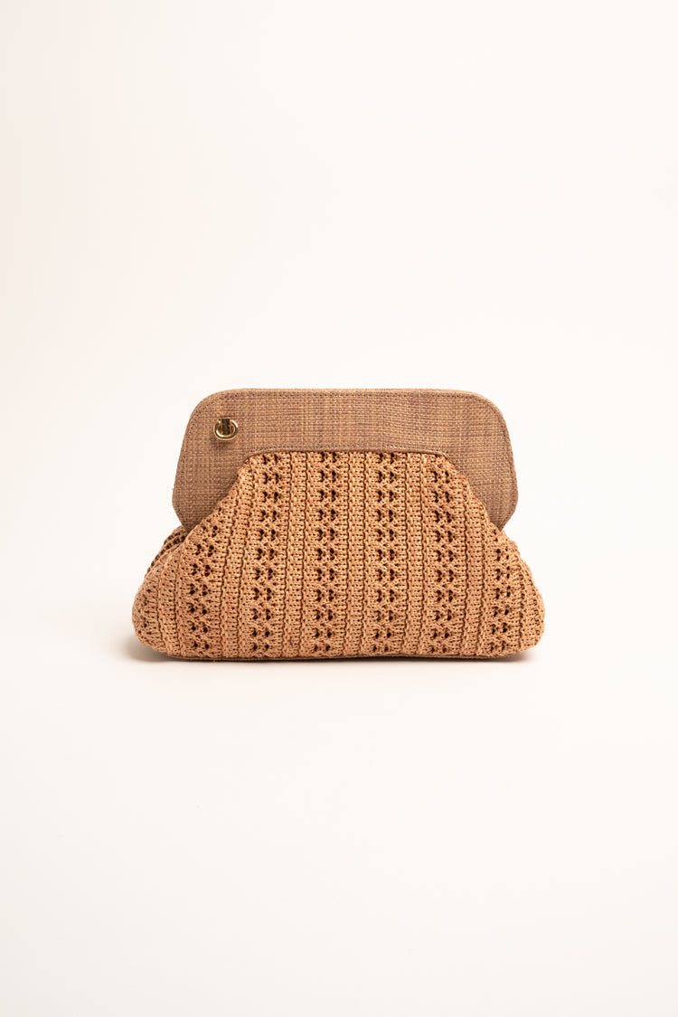 Pochette in paglia crochet beige