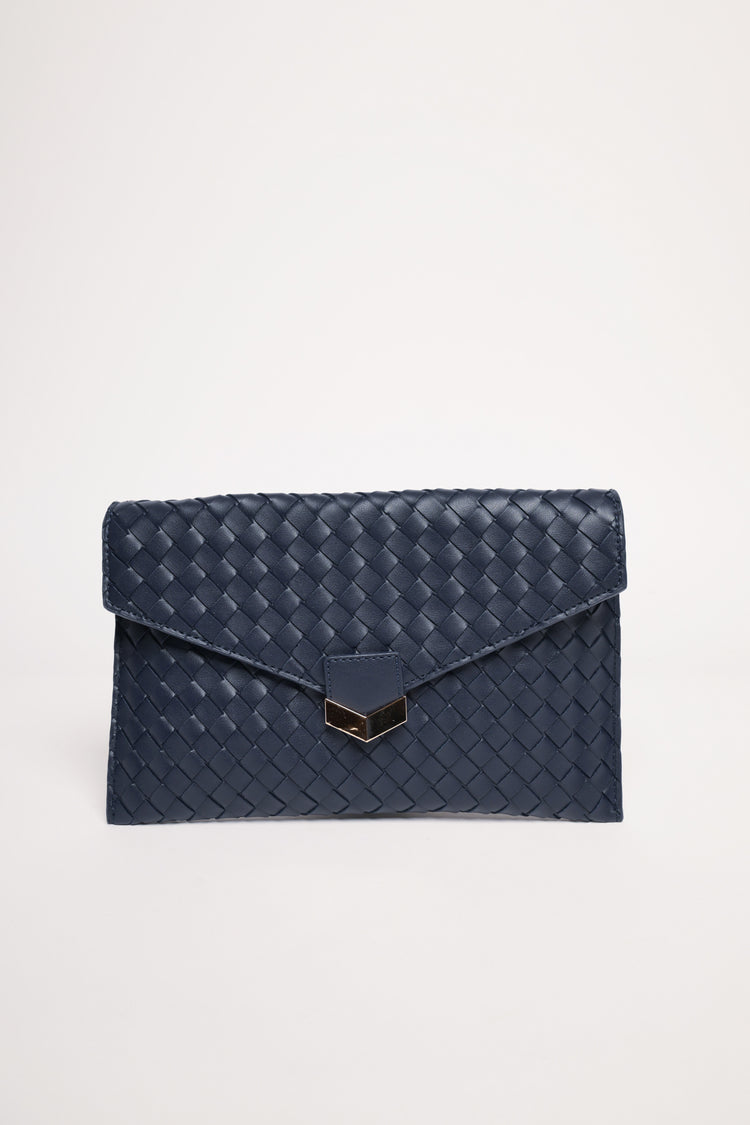 Pochette in similpelle intrecciata blu