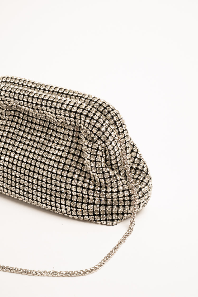 Pochette gioiello in maglia con strass argento