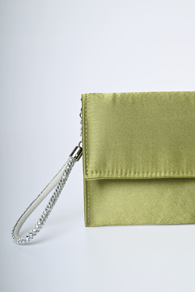 Pochette in raso con manico in strass