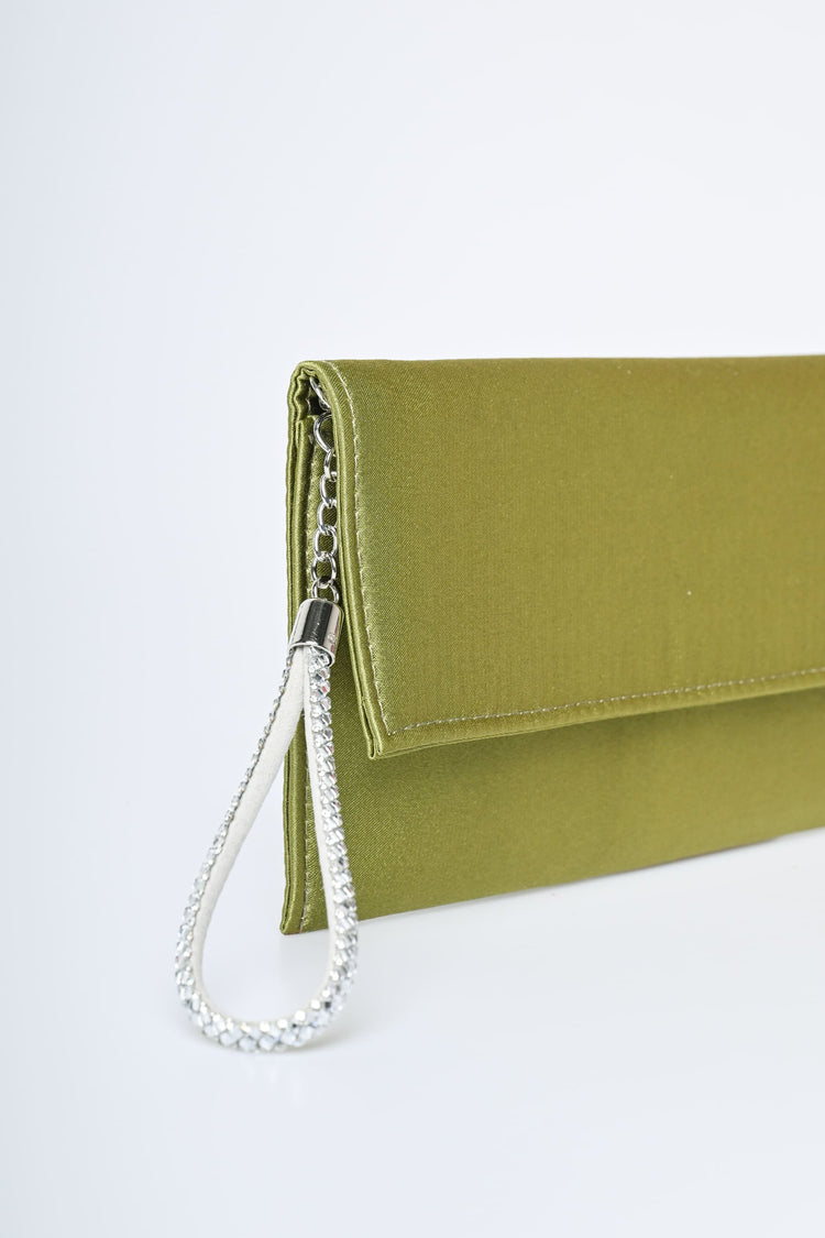 Pochette in raso con manico in strass