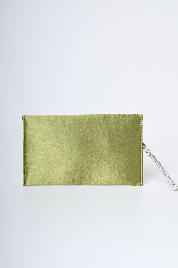 Pochette in raso con manico in strass