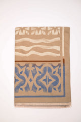 Sciarpa in jacquard geometrico-floreale sabbia
