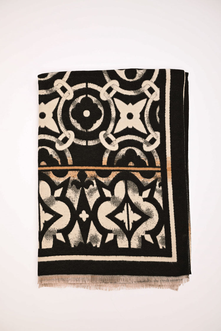 Sciarpa in jacquard geometrico-floreale nera