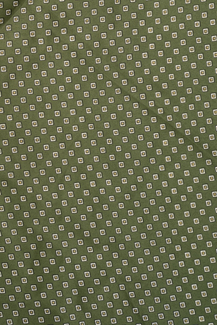 Foulard in raso verde oliva a stampa geometrica
