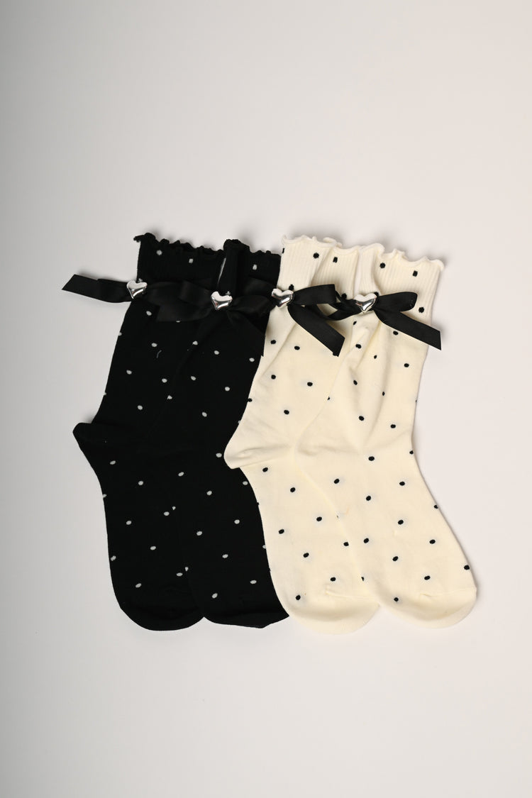 Set da due paia di calzini a pois con fiocchetti