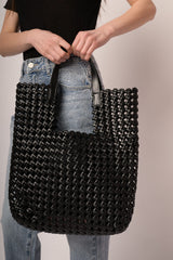Borsa tote grande in similpelle intrecciata nera