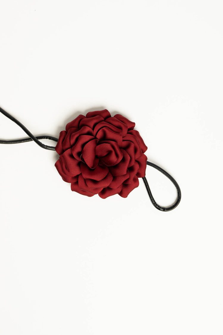 Cintura sottile con rosa 3D bordeaux