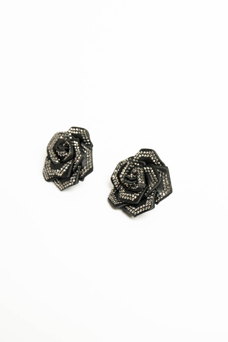 Set collana + orecchini rose 3D nere con strass