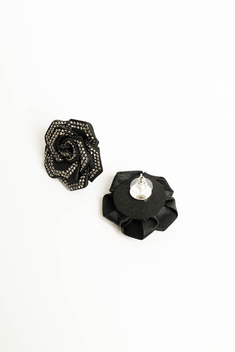 Set collana + orecchini rose 3D nere con strass