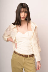 Camicia in organza beige con ricami