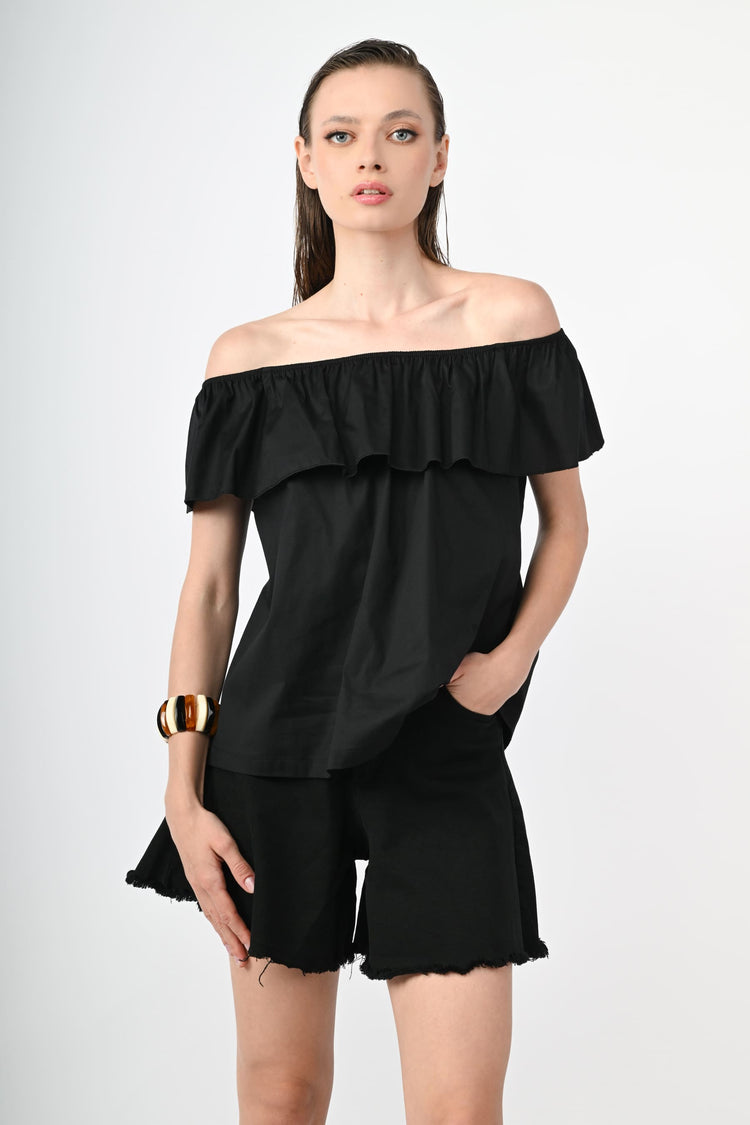 Top in cotone con volant