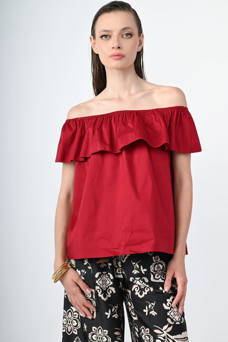 Top in cotone con volant