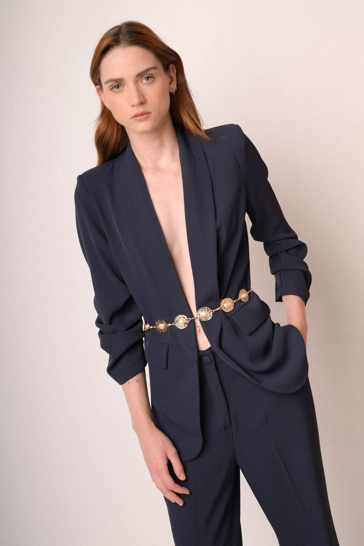 Giacca blu con maniche arricciate