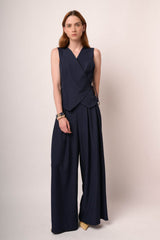 Pantaloni palazzo blu con pince