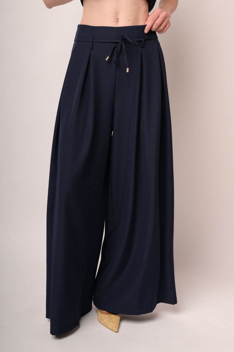 Pantaloni palazzo blu con pince