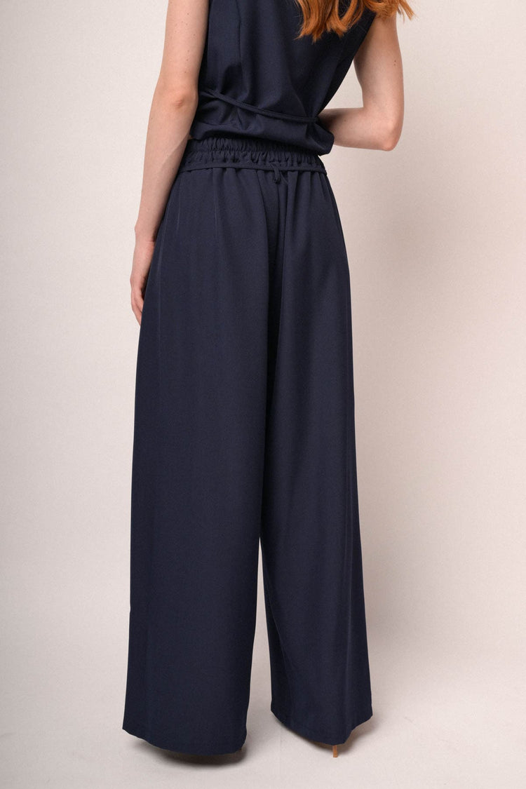Pantaloni palazzo blu con pince