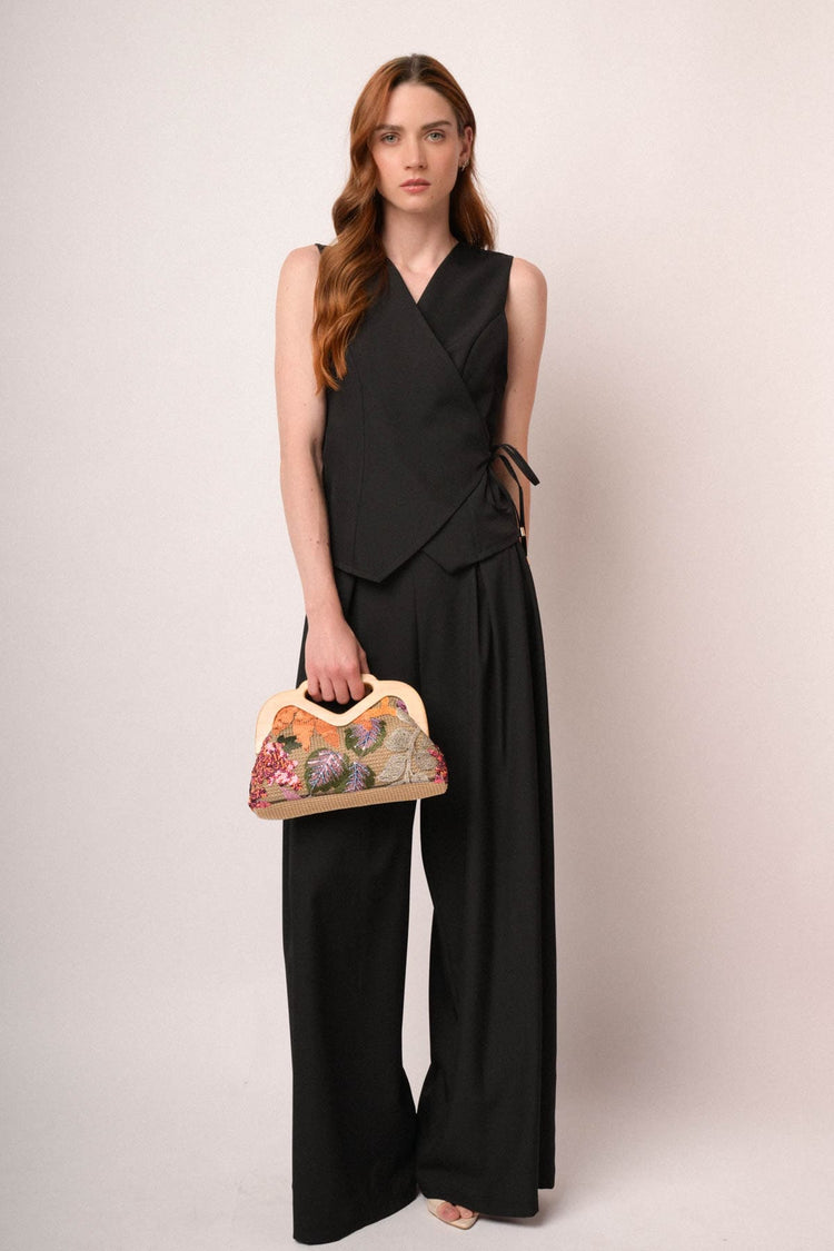 Pantaloni palazzo neri con pince
