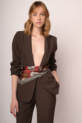 Blazer con maniche arricciate e crop cioccolato