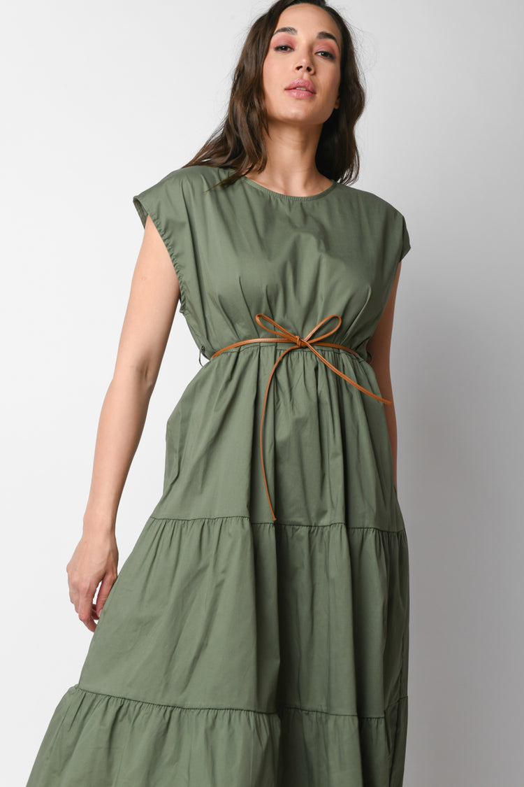 Abito midi a balze con cintura