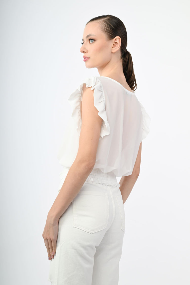 Top crop con rouches