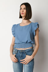 Top crop a punto smock con rouches