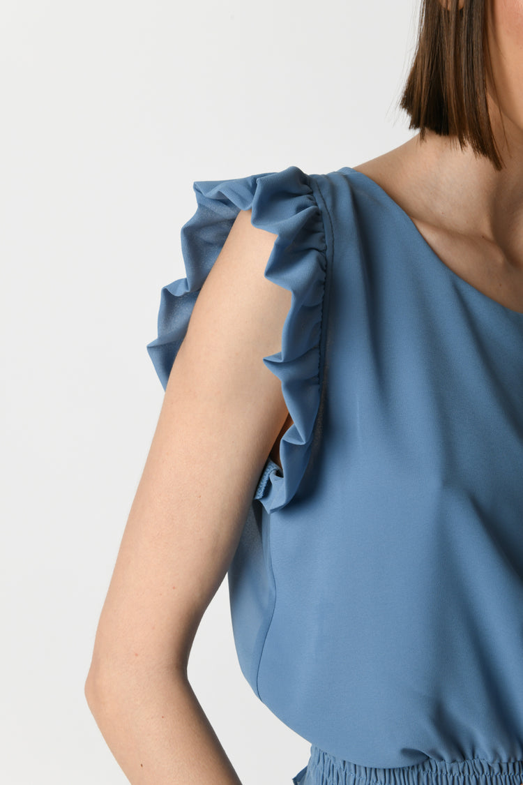Top crop a punto smock con rouches