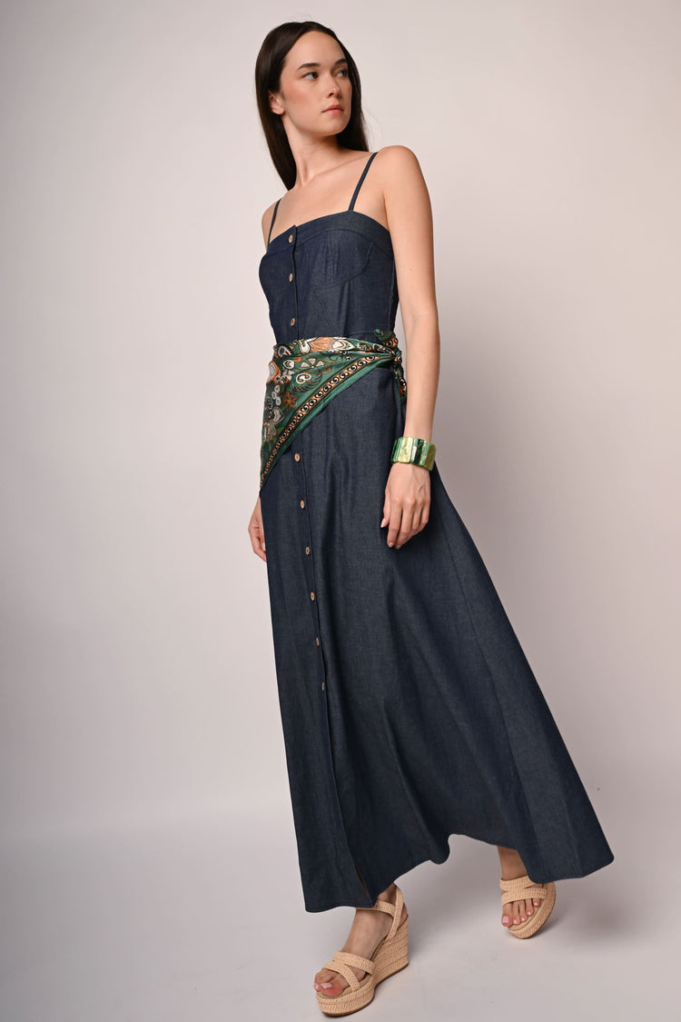 Abito lungo in denim con bottoni