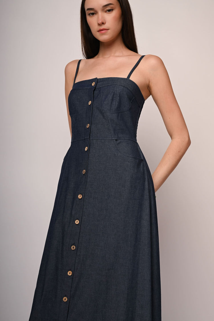 Abito lungo in denim con bottoni