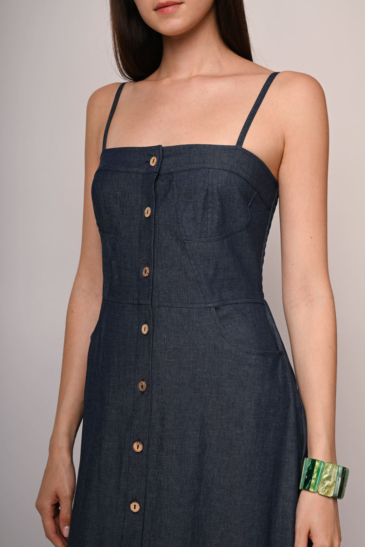 Abito lungo in denim con bottoni