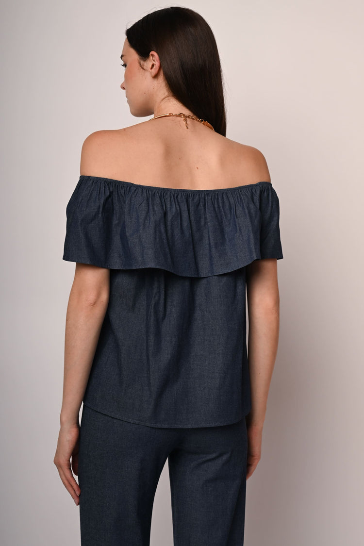 Top in denim con volant