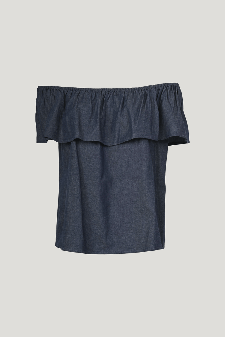 Top in denim con volant