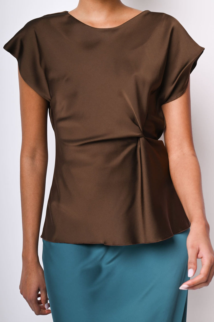 Top in raso con nodo laterale