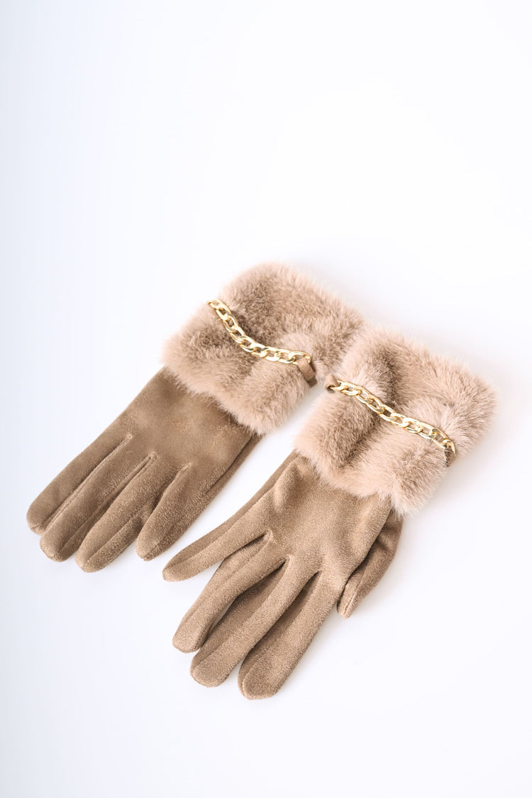 Guanti con polsino in faux fur e catenella