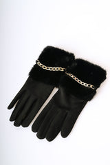 Guanti con polsino in faux fur e catenella