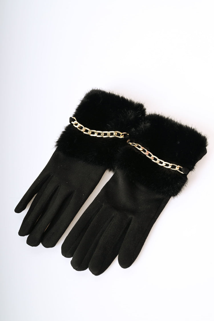 Guanti con polsino in faux fur e catenella