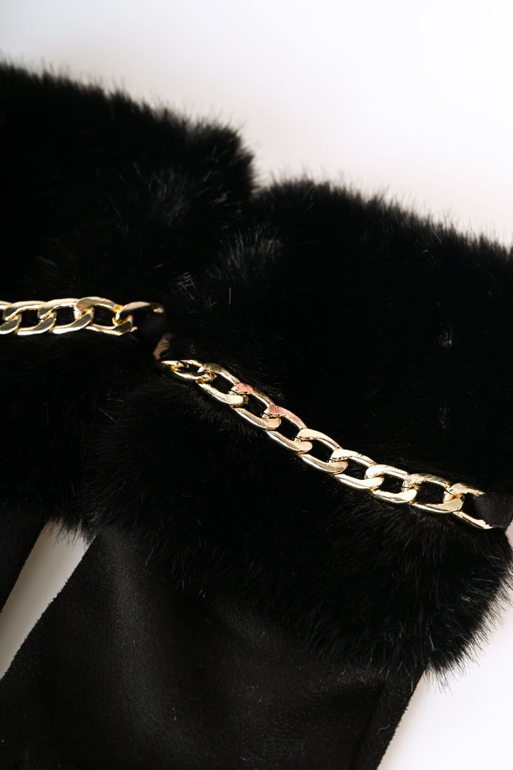 Guanti con polsino in faux fur e catenella
